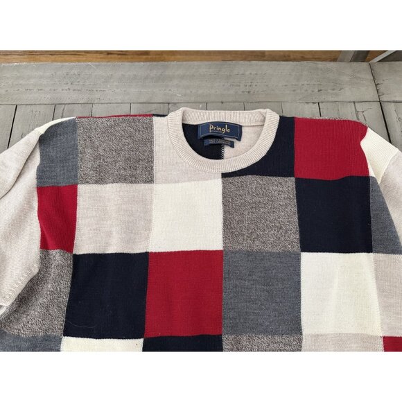 Pringle of Scotland Sweater Mens Medium Colorblock Crew Neck 100% Lambs Wool - Picture 2 of 3